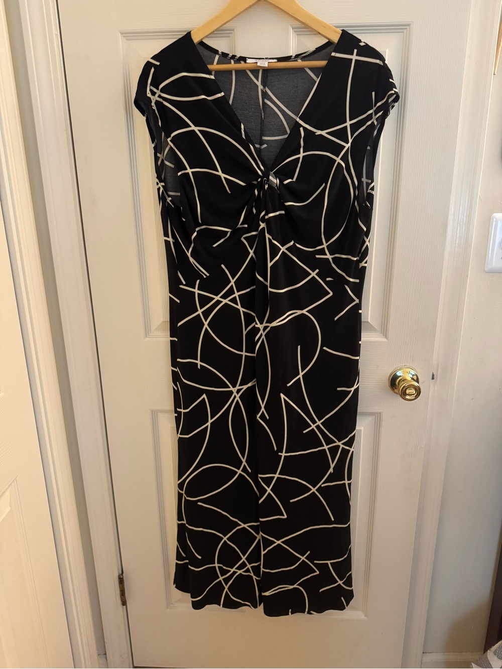 dressbarn Black Midi Dress with White Abstract Lines